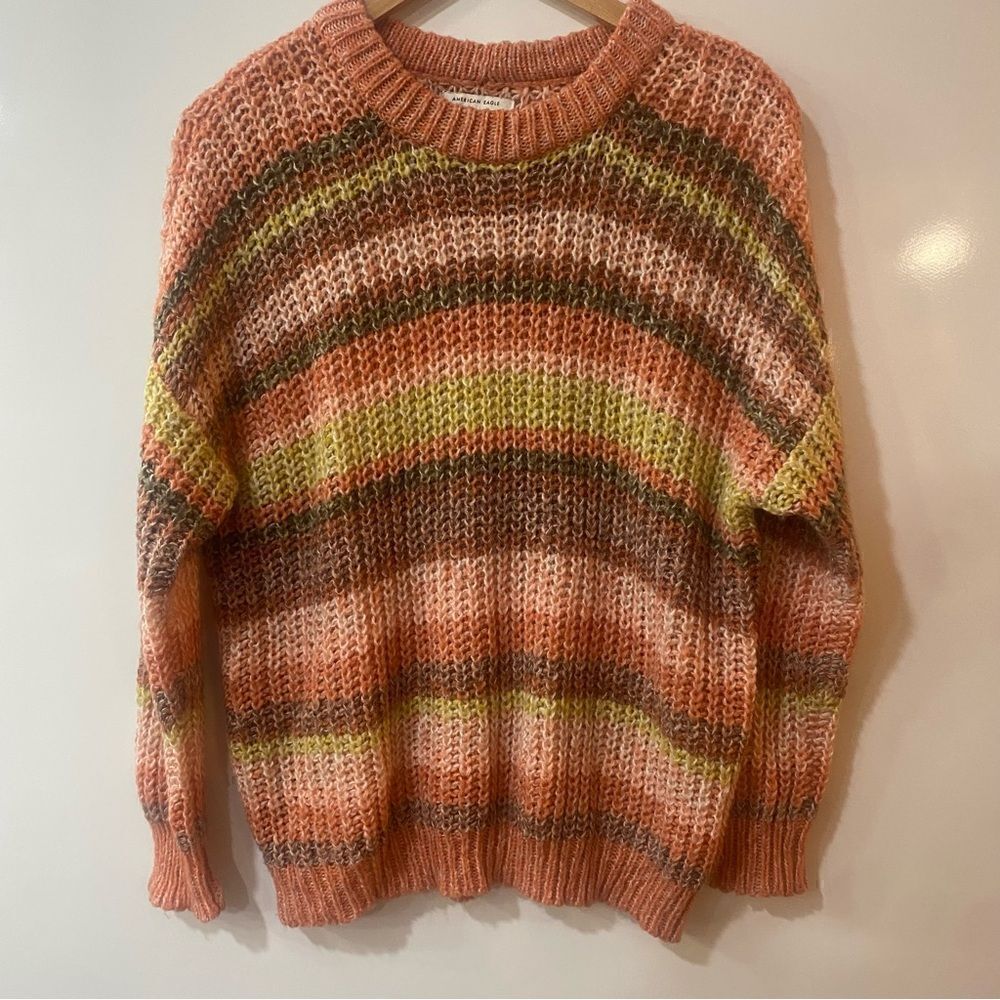 American Eagle knit rainbow oversized crewneck sweater size XS